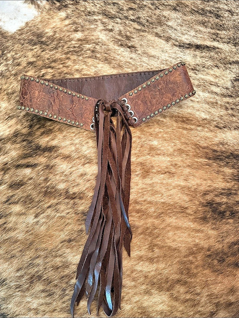 Leather Studded Tie Up Belt
